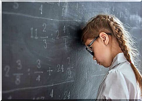 fail at school: abandoned girl at the blackboard