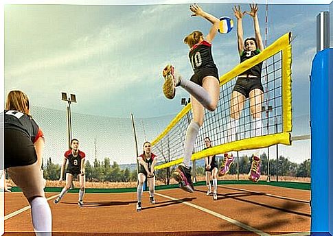 illustration of girls playing volleyball