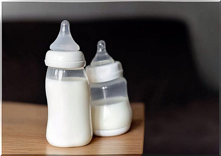 Baby bottles with milk
